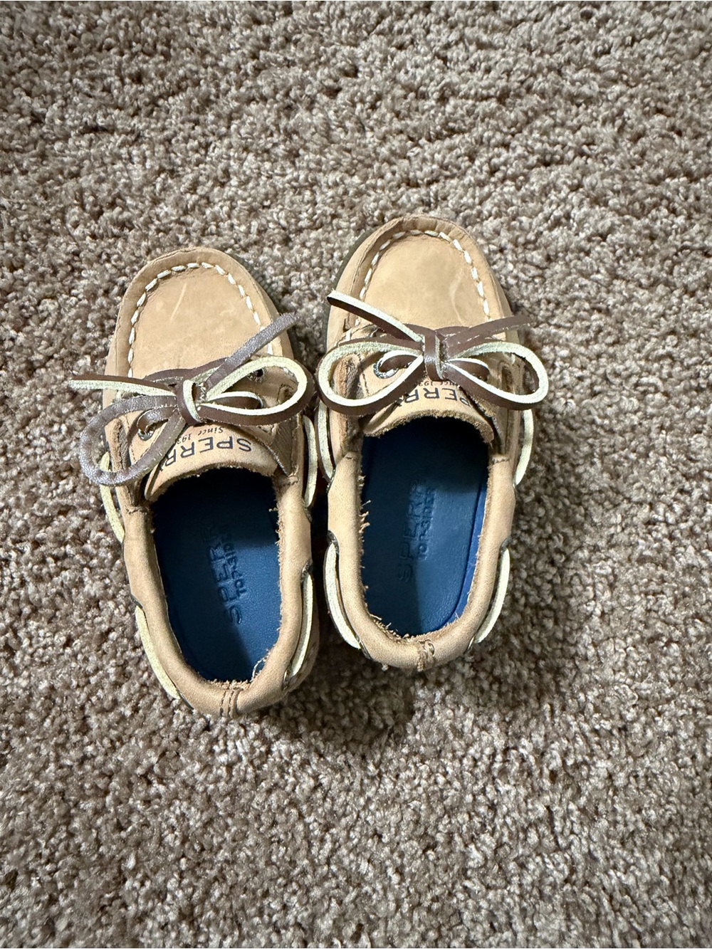 Sperry Kids Tan Leather Moccasins with Navy Insoles